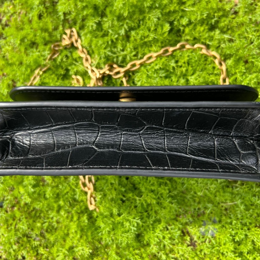 Balenciaga Black Croc-Embossed Leather Crossbody with Gold Chain - Picture 7 of 8